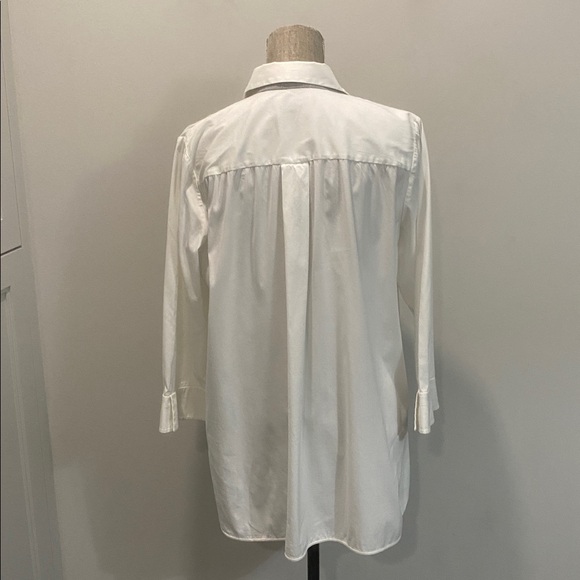 Lafayette 148 New York White Long Cotton Blouse Split Sides Size large - Picture 12 of 16